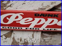 Vintage Dr Pepper Porcelain Sign Door Push Bar Soda Pop Beverage Bottle Gas Oil