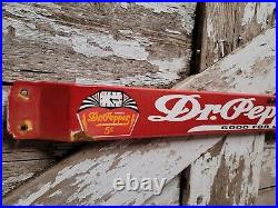 Vintage Dr Pepper Porcelain Sign Door Push Bar Soda Pop Beverage Bottle Gas Oil