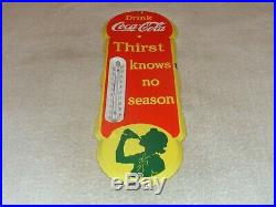 Vintage Drink Coca Cola Soda Pop 18 Porcelain Metal Gas Oil Thermometer Sign