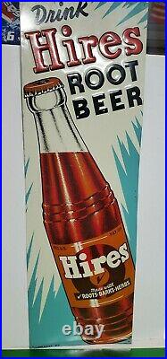 Vintage Drink HIRES ROOT BEER TIN EMBOSSED Tacker Sign Gas Oil Soda 41.5 x 13.5