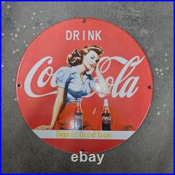 Vintage Drink Red Coca Old Us Gasoline Oil Gas Pump Enamel Porcelain Sign