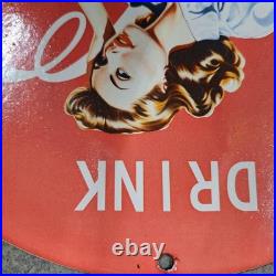 Vintage Drink Red Coca Old Us Gasoline Oil Gas Pump Enamel Porcelain Sign