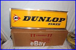 Vintage Dunlop Tires Gas Station Oil 36 Embossed Lighted Metal Sign WithBox