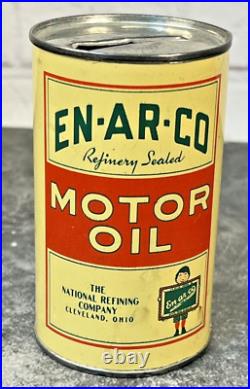 Vintage EN-AR-CO Motor Oil Advertising Can Bank, National Refining, with Coins