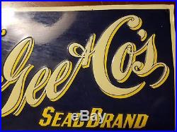 Vintage Embossed Metal Sign W. H. Mcgee Co Seal Brand Oysterssoda Gas Oil Scarce