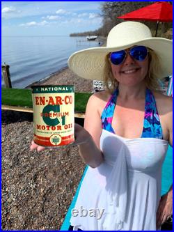 Vintage EnArco C1 Metal Oil Can Gas/sign Quart Tin Nice graphic En-Ar-Co