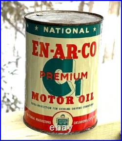 Vintage EnArco C1 Metal Oil Can Gas/sign Quart Tin Nice graphic En-Ar-Co