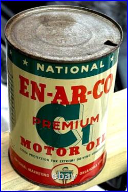 Vintage EnArco C1 Metal Oil Can Gas/sign Quart Tin Nice graphic En-Ar-Co