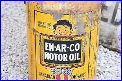 Vintage Enarco 5 Gallon Oil can White Rose Gasoline Wood Handle Sign Tin