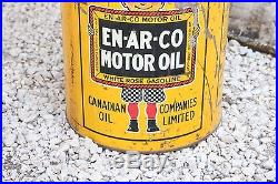 Vintage Enarco 5 Gallon Oil can White Rose Gasoline Wood Handle Sign Tin