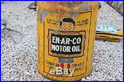 Vintage Enarco 5 Gallon Oil can White Rose Gasoline Wood Handle Sign Tin