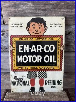 Vintage Enarco Motor Oil Sign Tin Advertising Enarco