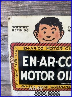 Vintage Enarco Motor Oil Sign Tin Advertising Enarco