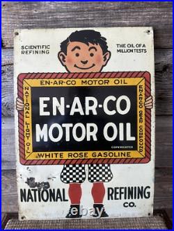 Vintage Enarco Motor Oil Sign Tin Advertising Enarco