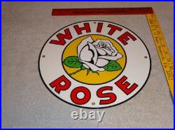 Vintage Enarco White Rose Gasoline 11 3/4 Porcelain Metal Canada Gas & Oil Sign Vintage Enarco White Rose Gasoline 11 3/4 Porcelain Metal Canada Gas & Oil Sign