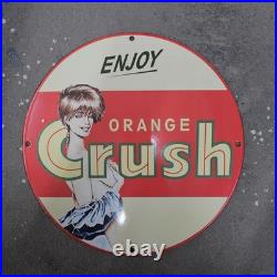 Vintage Enjoy Crush Old Us Gasoline Oil Gas Pump Enamel Porcelain Sign