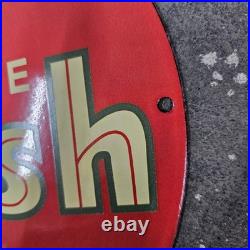 Vintage Enjoy Crush Old Us Gasoline Oil Gas Pump Enamel Porcelain Sign