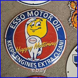 Vintage Esso Boy Motor Old Us Gasoline Oil Gas Pump Enamel Porcelain Sign