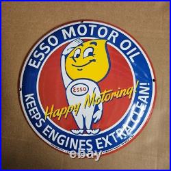 Vintage Esso Boy Motoring Old Us Gasoline Oil Gas Pump Enamel Porcelain Sign