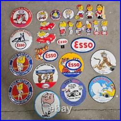 Vintage Esso Car Plate Old Us Gasoline Oil Gas Pump Enamel Porcelain Sign