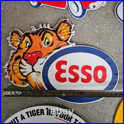 Vintage Esso Die Cut Tiger Old Us Gasoline Oil Gas Pump Enamel Porcelain Sign