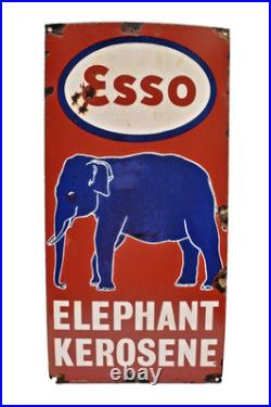 Vintage Esso Elephant Kerosene Porcelain Enamel Petrol Oil Sign Board 24x12 Rare