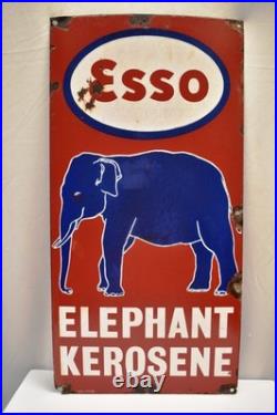 Vintage Esso Elephant Kerosene Porcelain Enamel Petrol Oil Sign Board 24x12 Rare