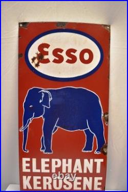 Vintage Esso Elephant Kerosene Porcelain Enamel Petrol Oil Sign Board 24x12 Rare