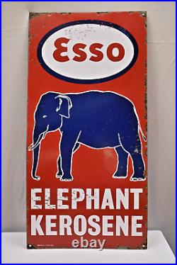 Vintage Esso Elephant Kerosene Porcelain Enamel Sign Bengal Enamel 24x12 Inches