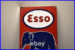 Vintage Esso Elephant Kerosene Porcelain Enamel Sign Bengal Enamel 24x12 Inches