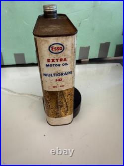 Vintage Esso Extra Motor Oil Slim Tin Can With Mr & Mrs. In The Red Car