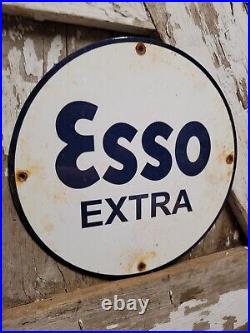 Vintage Esso Extra Porcelain Sign Oil Gas Station Service Pump Plate Lube Truck
