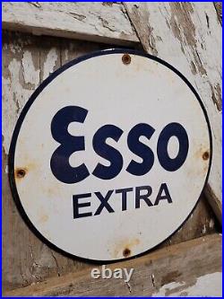 Vintage Esso Extra Porcelain Sign Oil Gas Station Service Pump Plate Lube Truck