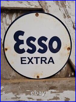 Vintage Esso Extra Porcelain Sign Oil Gas Station Service Pump Plate Lube Truck