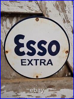 Vintage Esso Extra Porcelain Sign Oil Gas Station Service Pump Plate Lube Truck