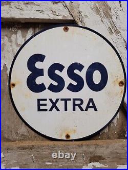 Vintage Esso Extra Porcelain Sign Oil Gas Station Service Pump Plate Lube Truck