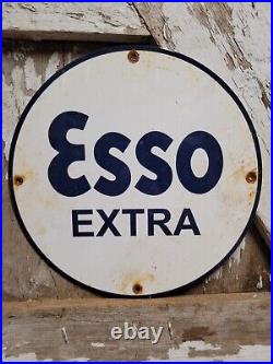 Vintage Esso Extra Porcelain Sign Oil Gas Station Service Pump Plate Lube Truck