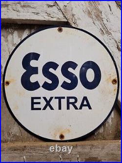 Vintage Esso Extra Porcelain Sign Oil Gas Station Service Pump Plate Lube Truck