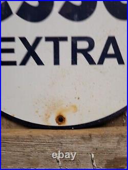 Vintage Esso Extra Porcelain Sign Oil Gas Station Service Pump Plate Lube Truck