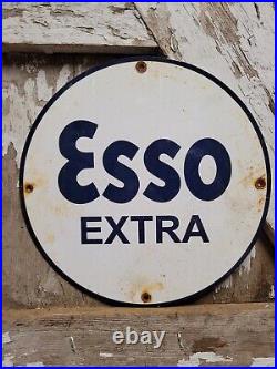 Vintage Esso Extra Porcelain Sign Oil Gas Station Service Pump Plate Lube Truck