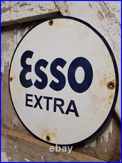 Vintage Esso Extra Porcelain Sign Oil Gas Station Service Pump Plate Lube Truck