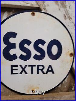 Vintage Esso Extra Porcelain Sign Oil Gas Station Service Pump Plate Lube Truck