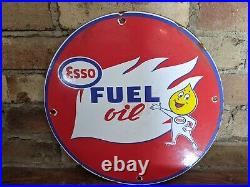 Vintage Esso Fuel Oil Porcelain Enamel Gas Station Pump Sign 12