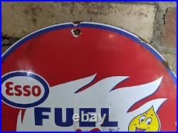 Vintage Esso Fuel Oil Porcelain Enamel Gas Station Pump Sign 12