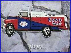 Vintage Esso Gas And Oil Service Tanker Porcelain Sign 12×5