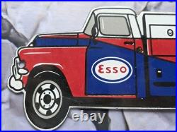 Vintage Esso Gas And Oil Service Tanker Porcelain Sign 12×5 Vintage Esso Gas And Oil Service Tanker Porcelain Sign 12×5