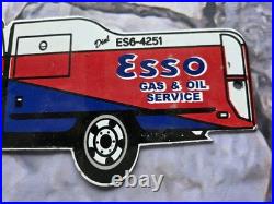 Vintage Esso Gas And Oil Service Tanker Porcelain Sign 12×5