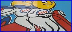 Vintage Esso Gas Porcelain Oil Drop Boy Girl Scooter Service Gasoline Barn Sign