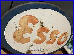 Vintage Esso Gas Sign Original 42 Oval Display Oil Station Tiger Standard Mobil