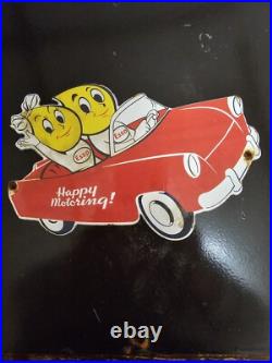 Vintage Esso Gasoline Oil Drop Boy Girl Porcelain Gas Automobile Pump Plate Sign